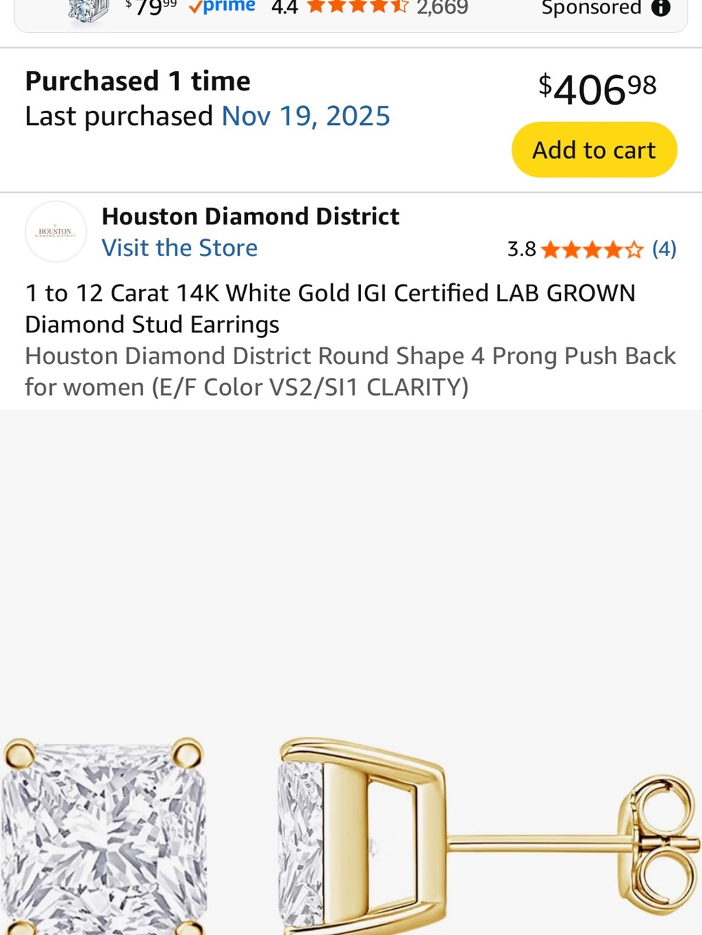 14K Gold Diamond Stud Earrings - White